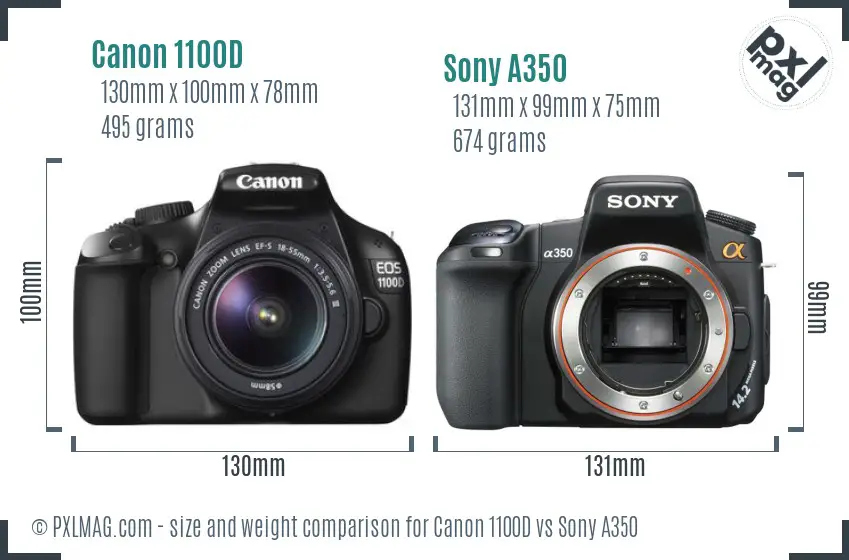 Canon 1100D vs Sony A350 size comparison