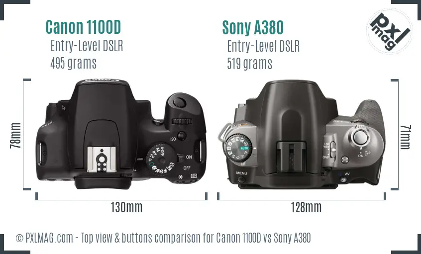 Canon 1100D vs Sony A380 top view buttons comparison