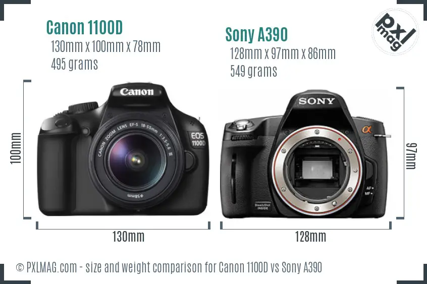 Canon 1100D vs Sony A390 size comparison