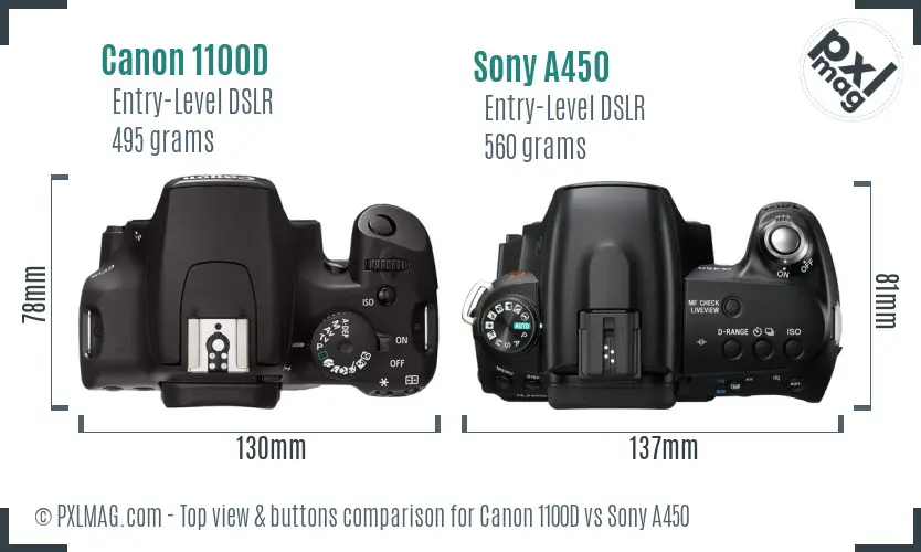 Canon 1100D vs Sony A450 top view buttons comparison
