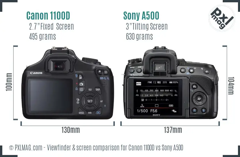 Canon 1100D vs Sony A500 Screen and Viewfinder comparison