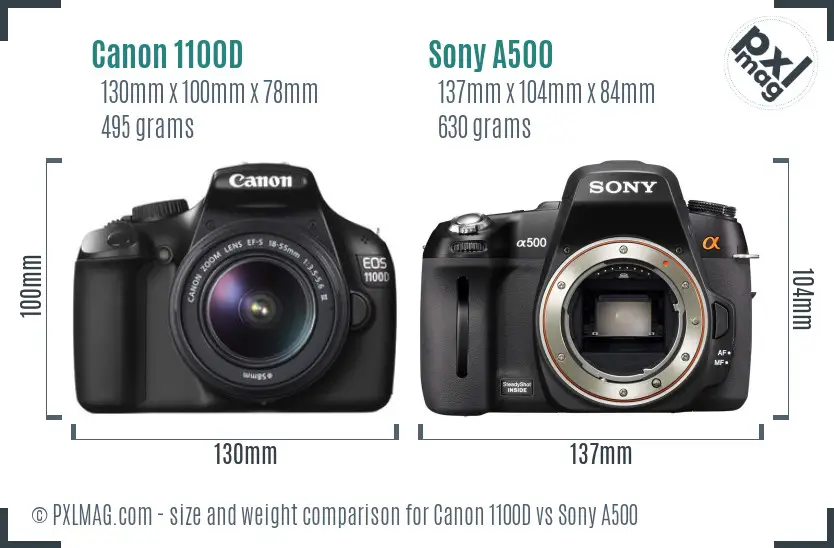 Canon 1100D vs Sony A500 size comparison