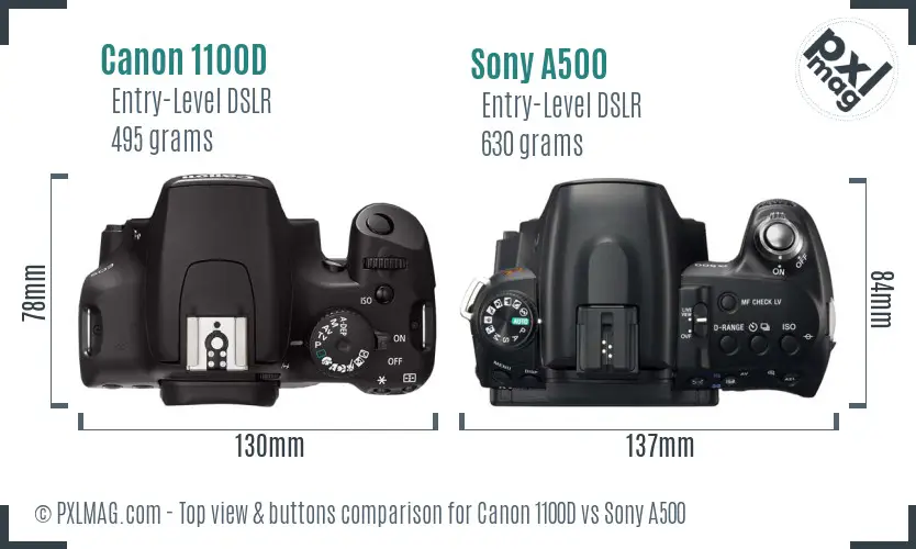 Canon 1100D vs Sony A500 top view buttons comparison