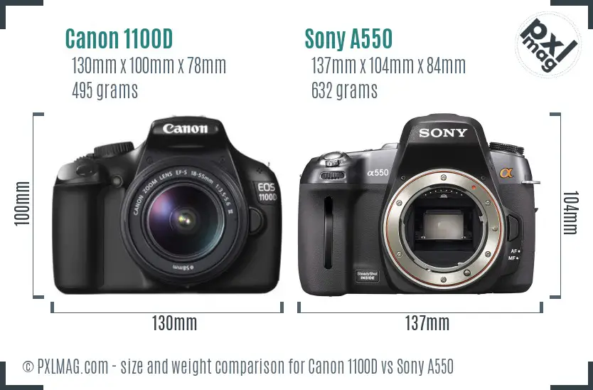 Canon 1100D vs Sony A550 size comparison