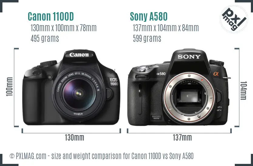 Canon 1100D vs Sony A580 size comparison