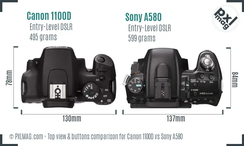 Canon 1100D vs Sony A580 top view buttons comparison