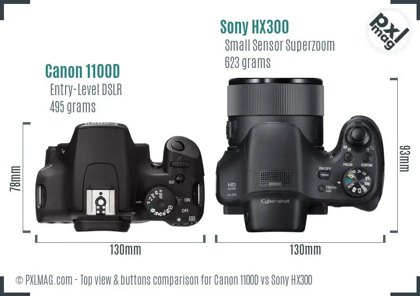 Canon 1100D vs Sony HX300 top view buttons comparison Canon 1100D vs Sony HX300 top view buttons comparison