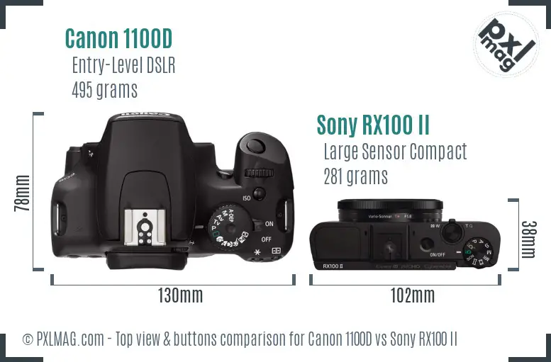Canon 1100D vs Sony RX100 II top view buttons comparison