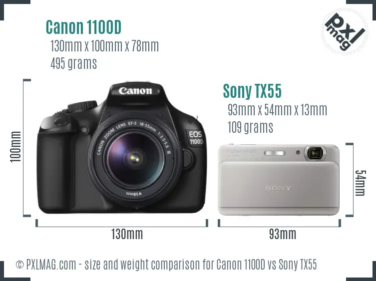 Canon 1100D vs Sony TX55 size comparison