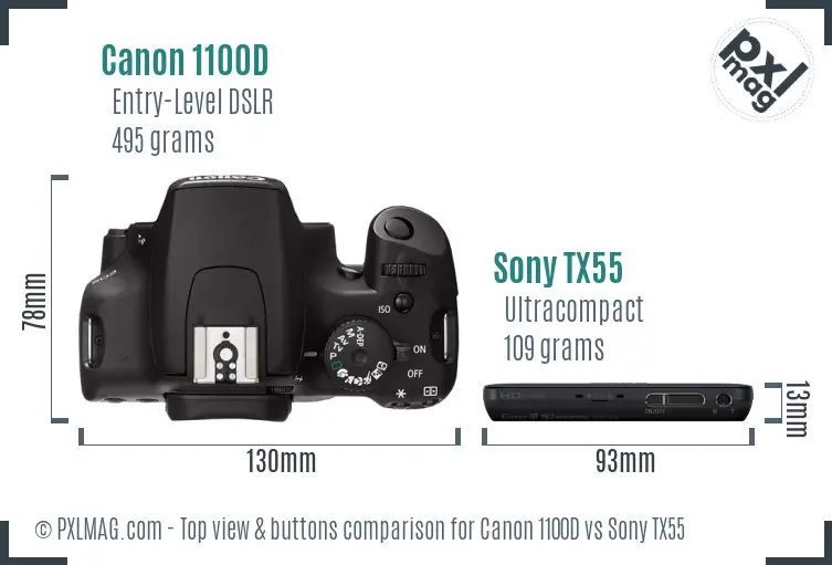 Canon 1100D vs Sony TX55 top view buttons comparison