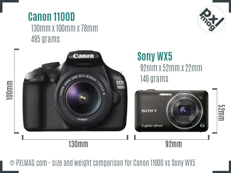 Canon 1100D vs Sony WX5 size comparison