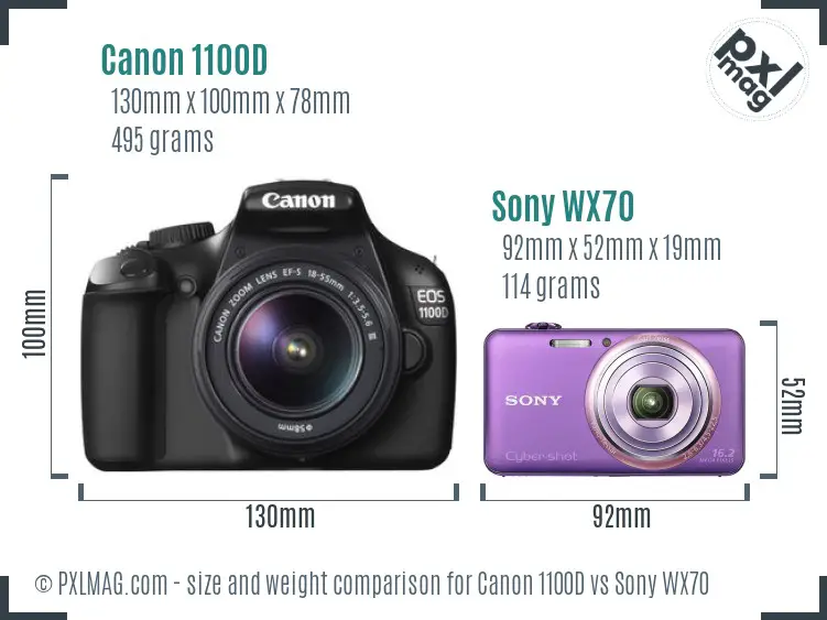 Canon 1100D vs Sony WX70 size comparison