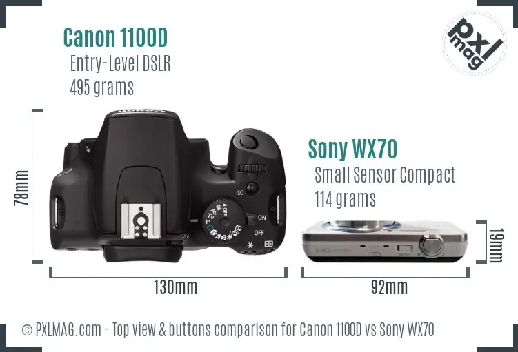 Canon 1100D vs Sony WX70 top view buttons comparison