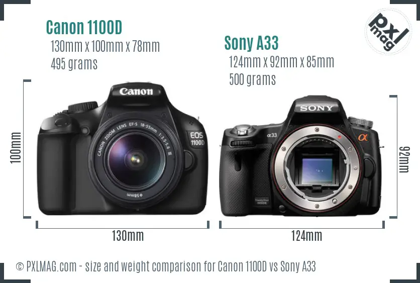 Canon 1100D vs Sony A33 size comparison