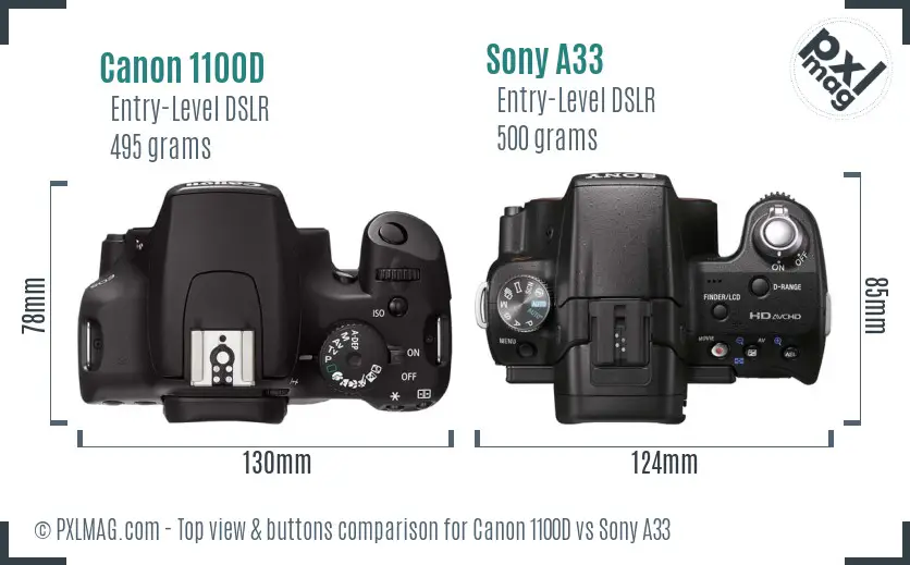 Canon 1100D vs Sony A33 top view buttons comparison