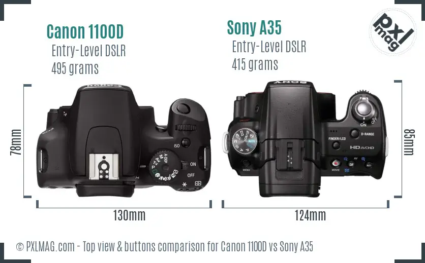 Canon 1100D vs Sony A35 top view buttons comparison