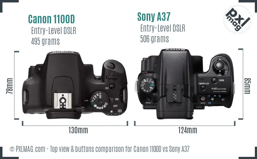 Canon 1100D vs Sony A37 top view buttons comparison