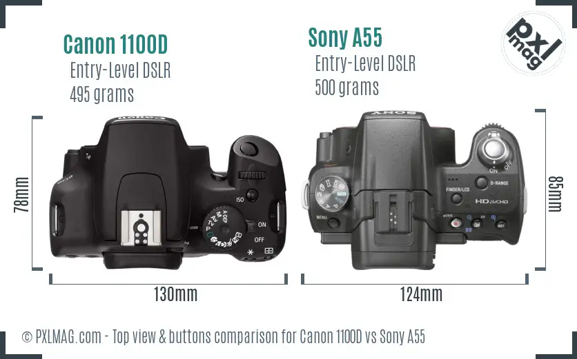 Canon 1100D vs Sony A55 top view buttons comparison