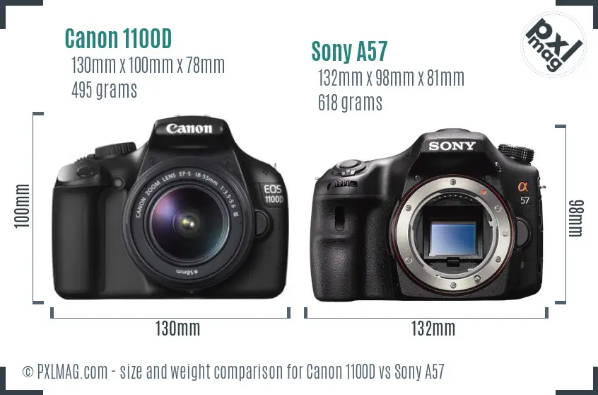 Canon 1100D vs Sony A57 size comparison