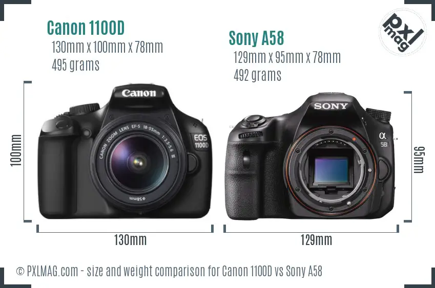 Canon 1100D vs Sony A58 size comparison