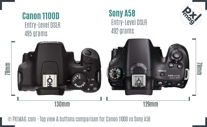 Canon 1100D vs Sony A58 top view buttons comparison