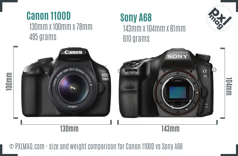 Canon 1100D vs Sony A68 size comparison