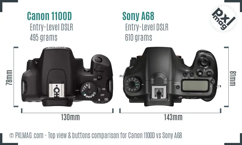 Canon 1100D vs Sony A68 top view buttons comparison