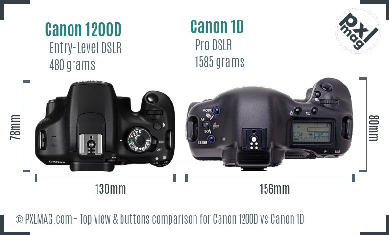 Canon 1200D vs Canon 1D top view buttons comparison