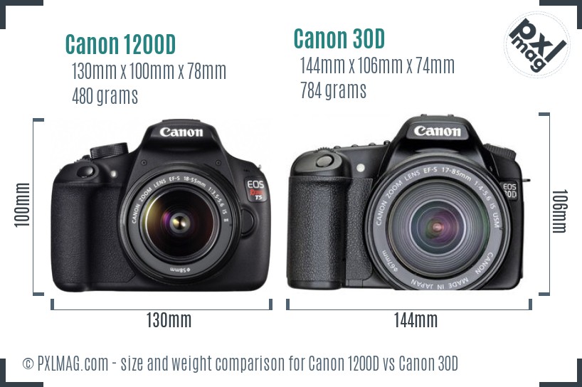 Canon 1200D vs Canon 30D size comparison