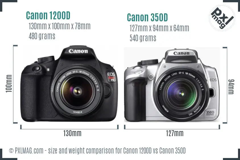Canon 1200D vs Canon 350D size comparison