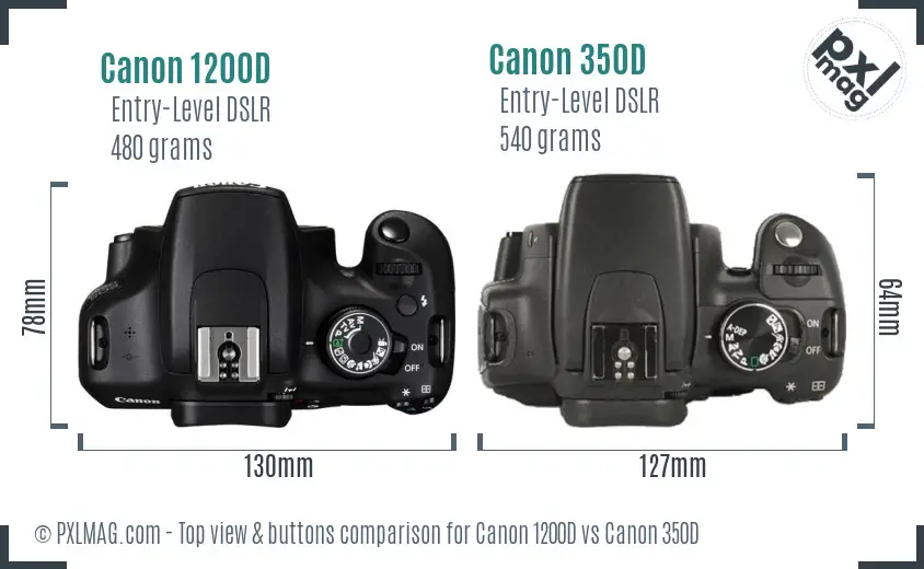 Canon 1200D vs Canon 350D top view buttons comparison