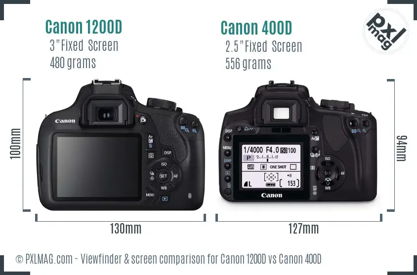 Canon 1200D vs Canon 400D Screen and Viewfinder comparison