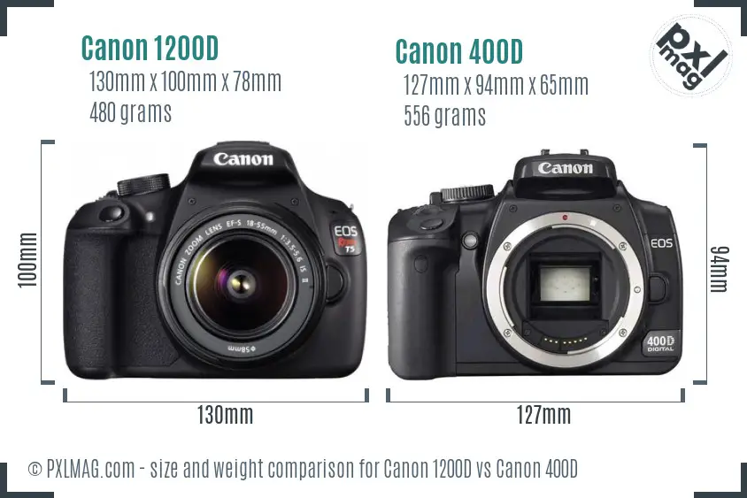 Canon 1200D vs Canon 400D size comparison