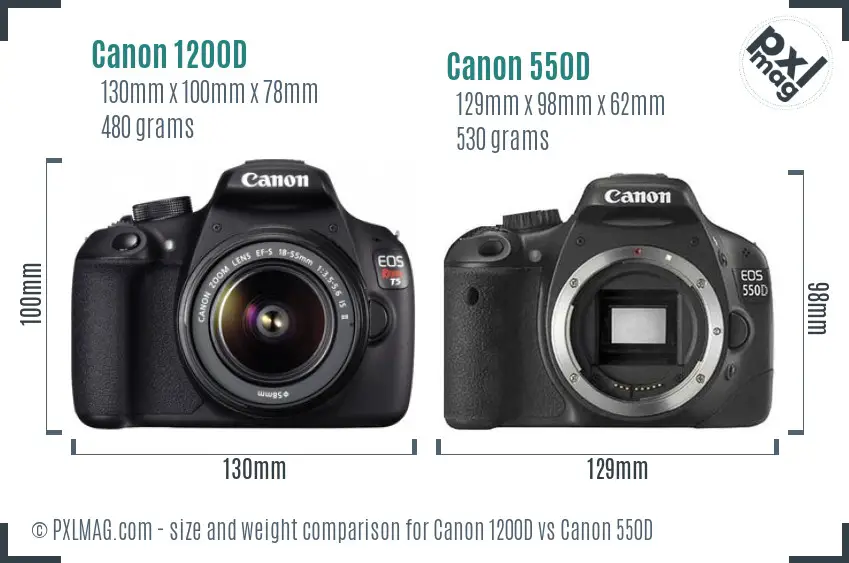 Canon 1200D vs Canon 550D size comparison