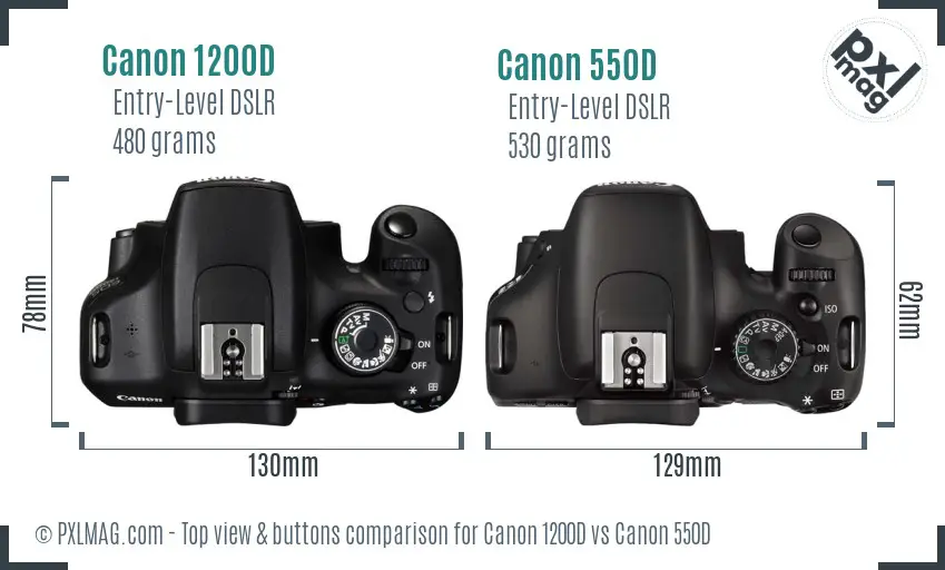 Canon 1200D vs Canon 550D top view buttons comparison