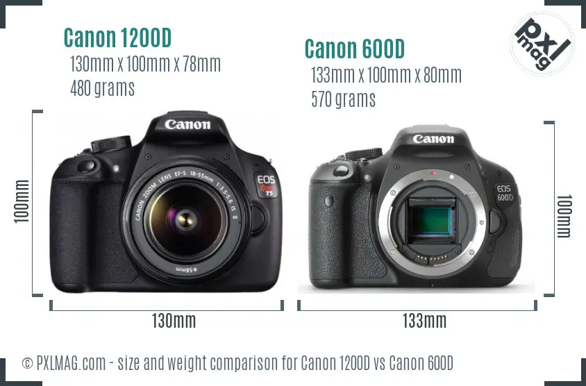 Canon 1200D vs Canon 600D size comparison