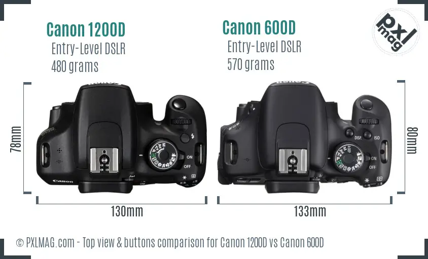 Canon 1200D vs Canon 600D top view buttons comparison