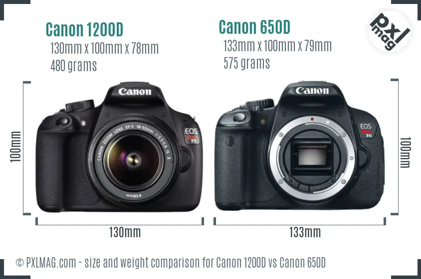 Canon 1200D vs Canon 650D size comparison