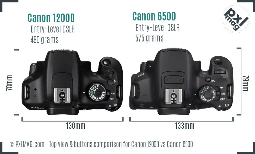 Canon 1200D vs Canon 650D top view buttons comparison