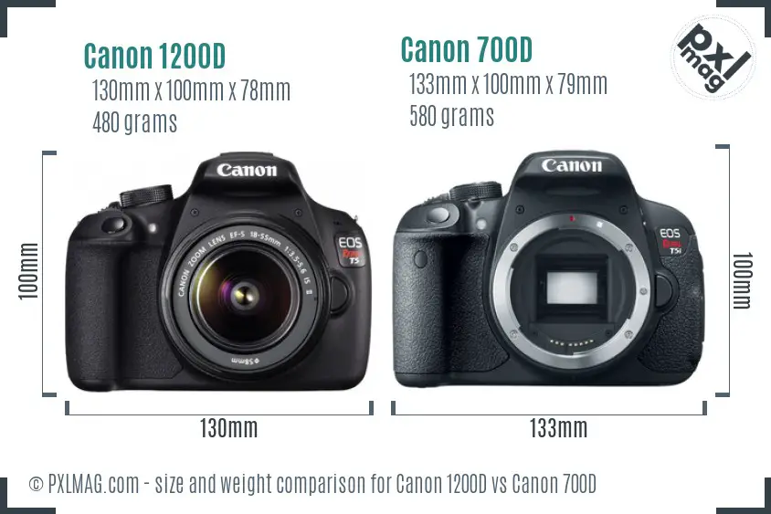 Canon 1200D vs Canon 700D size comparison
