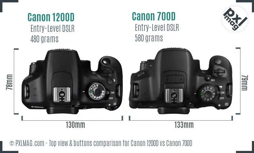 Canon 1200D vs Canon 700D top view buttons comparison