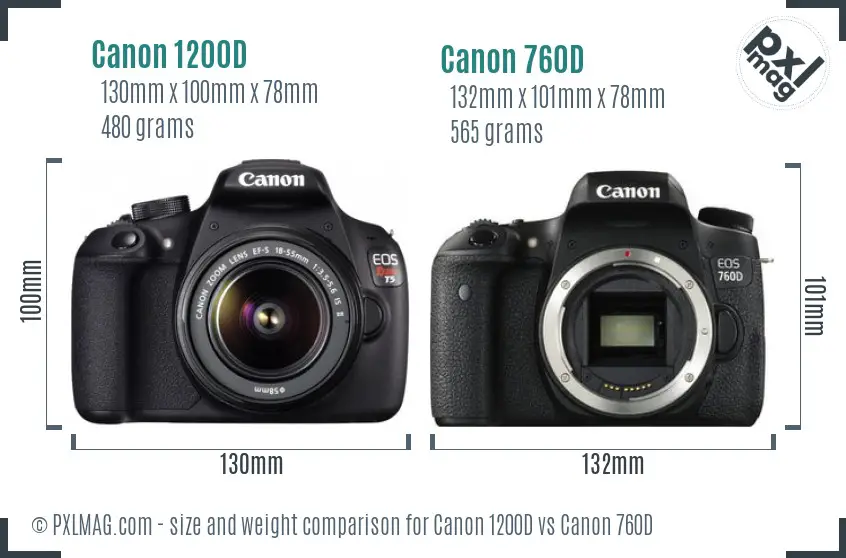 Canon 1200D vs Canon 760D size comparison