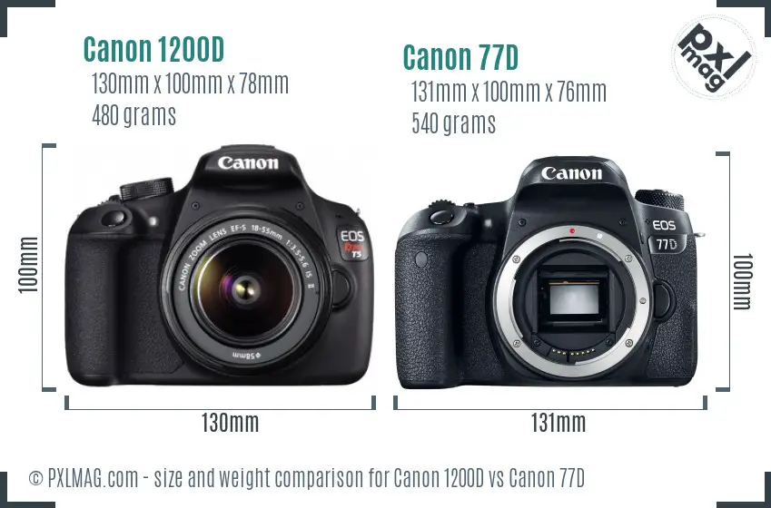 Canon 1200D vs Canon 77D size comparison