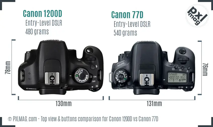 Canon 1200D vs Canon 77D top view buttons comparison