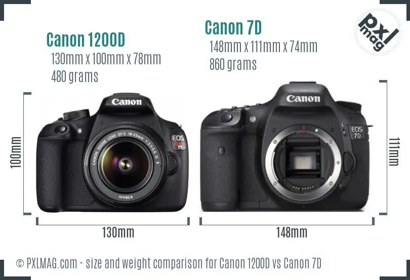 Canon 1200D vs Canon 7D size comparison