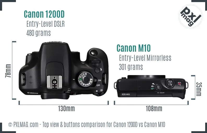 Canon 1200D vs Canon M10 top view buttons comparison