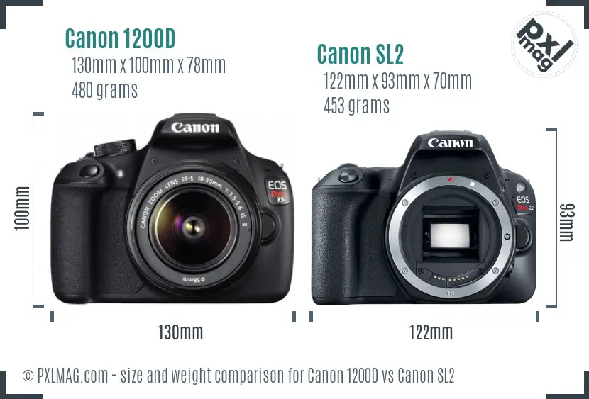 Canon 1200D vs Canon SL2 size comparison