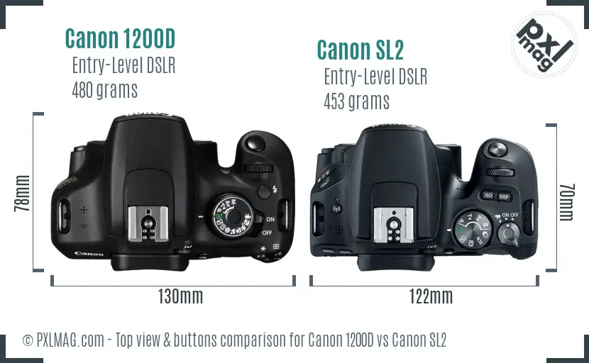 Canon 1200D vs Canon SL2 top view buttons comparison