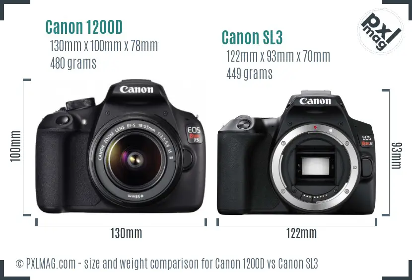 Canon 1200D vs Canon SL3 size comparison