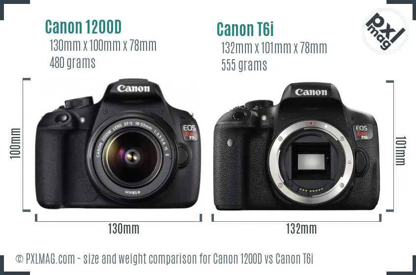 Canon 1200D vs Canon T6i size comparison